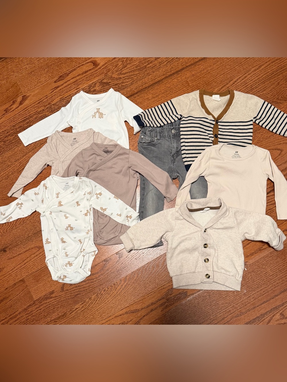 H&M Neutral Mix Baby One-Pieces, Knit Tops, Jeans - Cream, Beige, Brown 6-12M